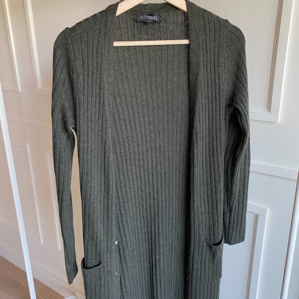 INTERMIX Ribbed Duster Cardigan Sweater - Green - Picture 6 of 15